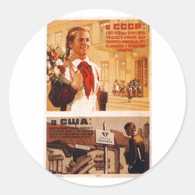 Adesivo Redondo USSR CCCP Guerra Fria União Soviética de Propagand (Frente)