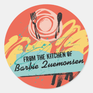 Adesivo Redondo Utensílios abstratos da placa de comensal da