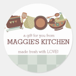 Adesivo Redondo Utensílios das bandejas dos potes da cozinha que