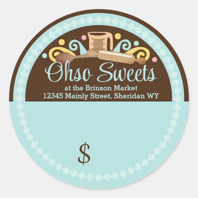 Adesivo Redondo Utensílios de assar cozinhar da cozinha (Frente)