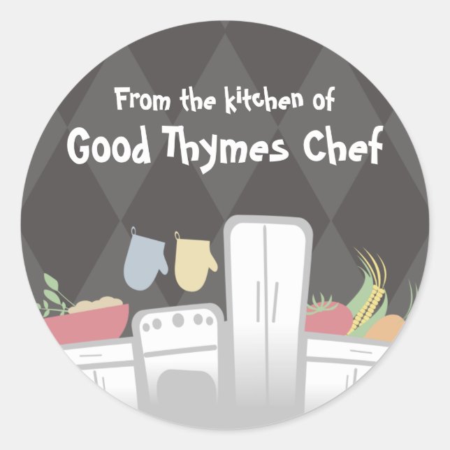 Adesivo Redondo utensílios de cozinha branca ervas-farinhas... (Frente)