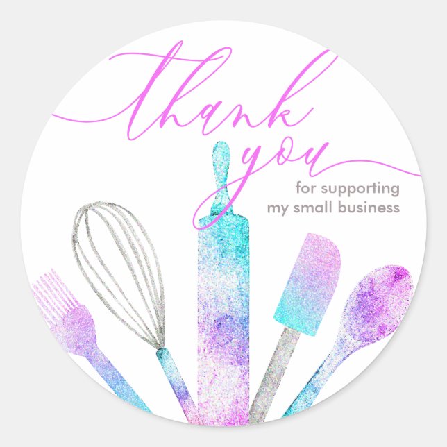 Adesivo Redondo Utensílios de padaria de pastelaria obrigado (Frente)