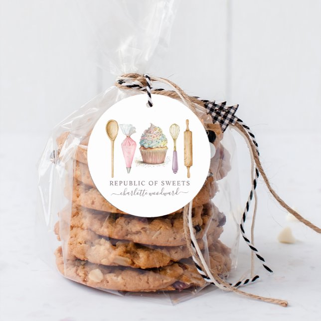 Adesivo Redondo Utensílios de pastelaria de cupcake (Criador carregado)