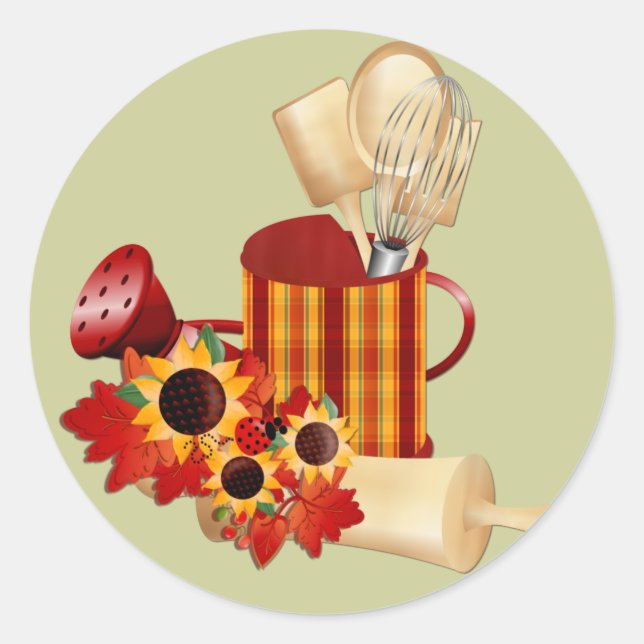 Adesivo Redondo Utensílios do Cozinhar de outono (Frente)