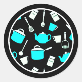 Adesivo Redondo Utensílios e padrão de cozinha