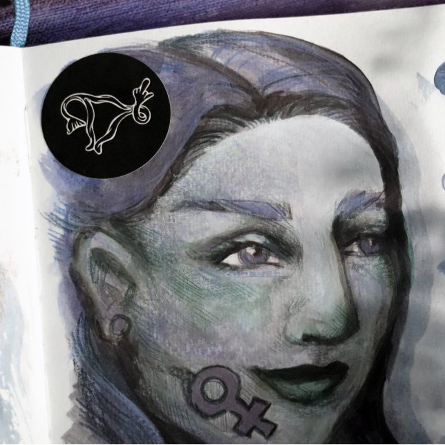 Adesivo Redondo Utero de Dedo Médio Pró-escolha (Criador carregado)