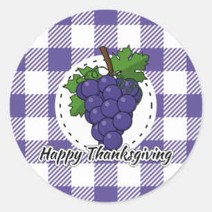 Adesivo Redondo Uva na Xadrez Violeta - Feliz Ação de Graças