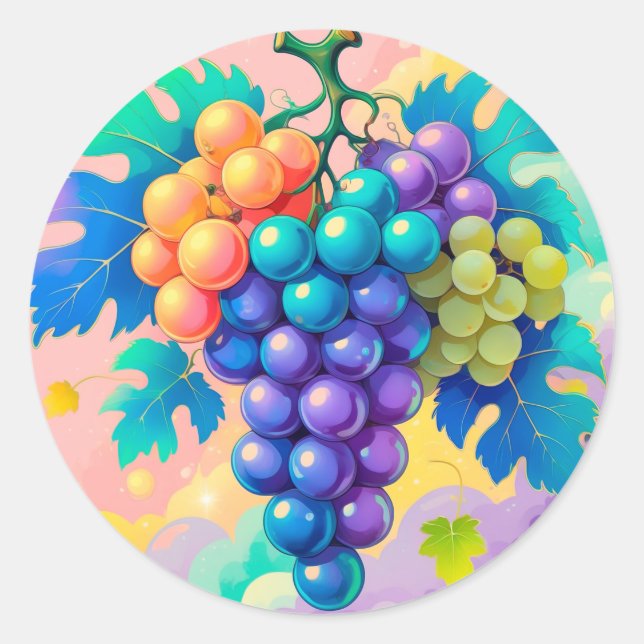Adesivo Redondo Uvas coloridas para o Verão (Frente)