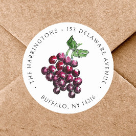 Adesivo Redondo Uvas Tintas de Vinho Antigo Desenhadas à Mão Ender