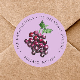Adesivo Redondo Uvas Tintas de Vinho Antigo Desenhadas à Mão Ender