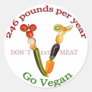 Adesivo Redondo "V" com slogan do vegetariano