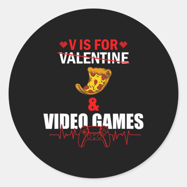 Adesivo Redondo V Day Is for Pizza and Video Game Lovers Gamer Boy (Frente)