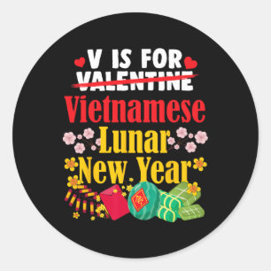 Adesivo Redondo V É Para O Ano Novo Vietnamita Funny Valentine Tet