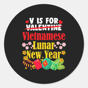Adesivo Redondo V É Para O Ano Novo Vietnamita Funny Valentine Tet