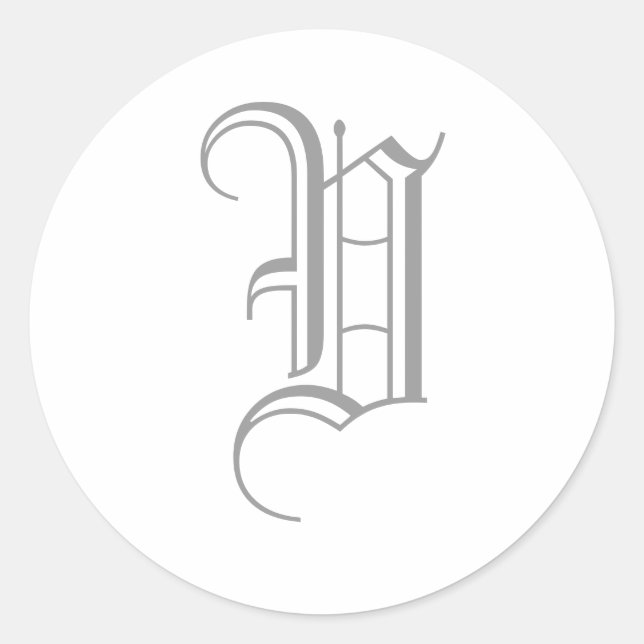 Adesivo Redondo V - Letra Monograma Cinza Sticker Antigo Inglês (Frente)