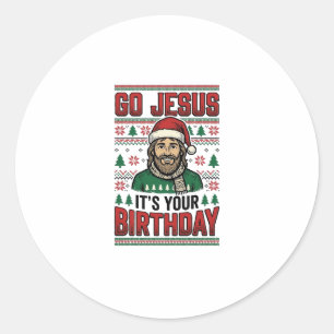 Adesivo Redondo Vá Jesus Camisa Vintage de Natal de Aniversário