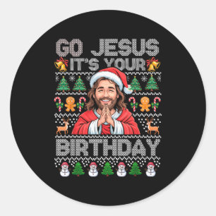Adesivo Redondo Vá Jesus É Seu Aniversário Feliz Natal Menino Meni