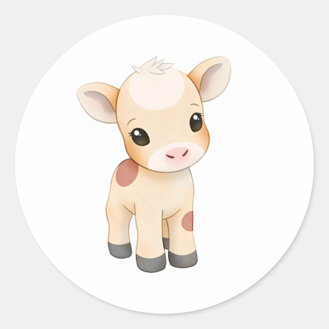 Adesivo Redondo Vaca Adorável Vaca Vinha Vinheta Vinheta Impressão (Frente)