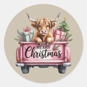 Adesivo Redondo Vaca Alta Rosa de Natal Garota Fofa Vaca no Caminh