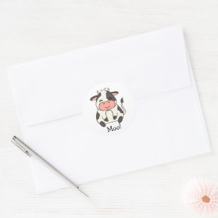 Adesivo Redondo Vaca Amigável Fofa Kawaii Moo!