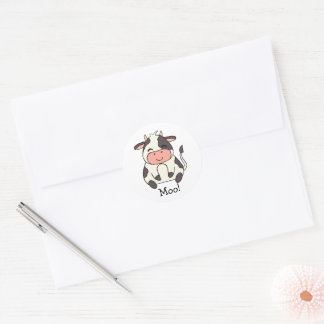 Adesivo Redondo Vaca Amigável Fofa Kawaii Moo!