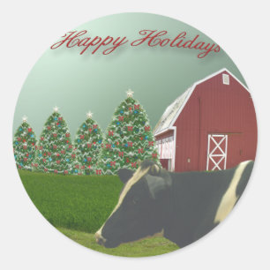 Adesivo Redondo Vaca Angus Happy Holidy Sticker