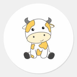 Adesivo Redondo Vaca Banana Kawaii Retro Vacas Bananas Japonesas
