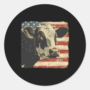 Adesivo Redondo Vaca Bandeira EUA 4 De Julho Homens Mulheres