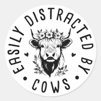 Adesivo Redondo Vaca Bastante - Facilmente Distraída Por Vacas