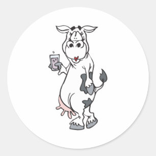 Adesivo Redondo vaca boba bebendo leite