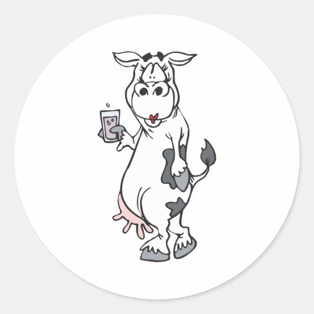 Adesivo Redondo vaca boba bebendo leite (Frente)