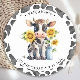 Adesivo Redondo Vaca Bonita Obrigado Aniversário Moderno Da Fazend