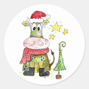 Adesivo Redondo Vaca branca de Natal