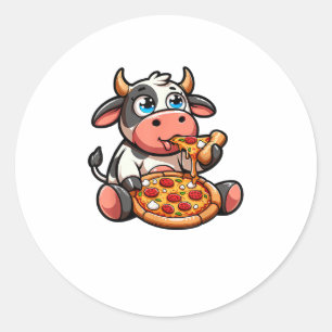 Adesivo Redondo Vaca Comendo Pizza Margherita Refeições De Refeiçõ
