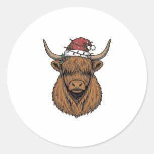 Adesivo Redondo Vaca das Terras Altas de Natal Gravura Vintage Cha