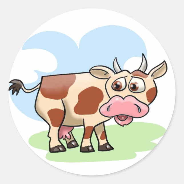 Adesivo Redondo Vaca de Cartoon (Frente)