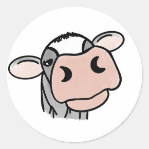 Adesivo Redondo vaca de desenho animado preto branco rosa beijo ci