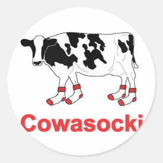 Adesivo Redondo Vaca de leite em Meias - Vaca de Cowasocki A