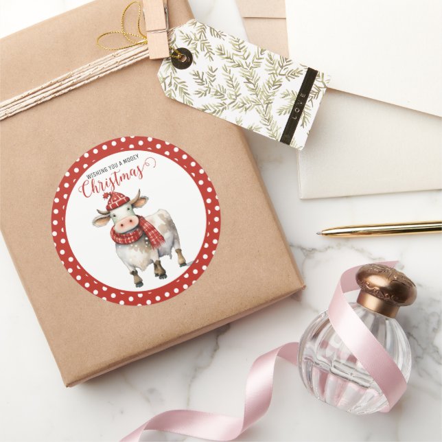 Adesivo Redondo Vaca de Natal com Piada  (Presentear)