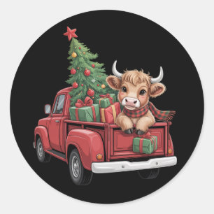 Adesivo Redondo Vaca de Natal Vaca das Terras Altas na Fazenda de 