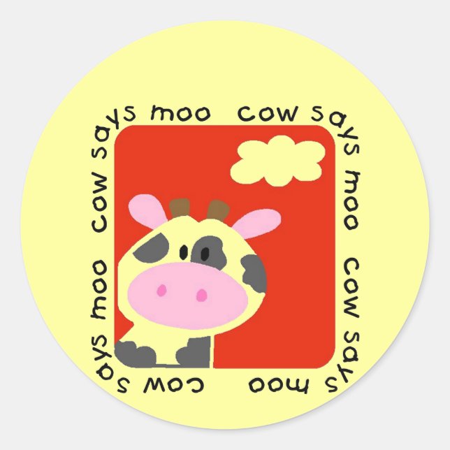 Adesivo Redondo Vaca diz Camisetas e presentes (Frente)