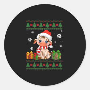 Adesivo Redondo vaca engraçada adora santa bonitinha que christmas