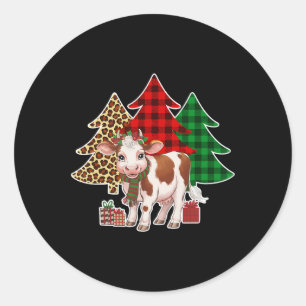 Adesivo Redondo Vaca Engraçada Árvore de Natal Vacas De Natal Aman