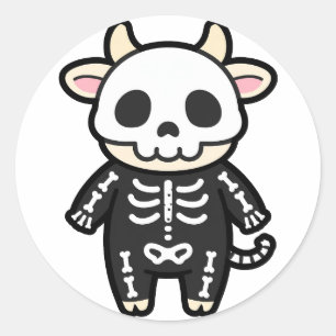 Adesivo Redondo Vaca Esqueleto Fofa de Halloween