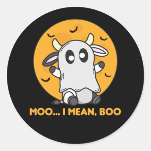Adesivo Redondo Vaca Fantasma Cute Kawaii Halloween Moo Eu Quero D
