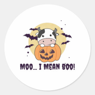 Adesivo Redondo Vaca Fantasma Cute Kawaii Halloween Moo Eu Quero D