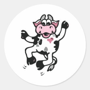 Adesivo Redondo Vaca Feliz Dançando