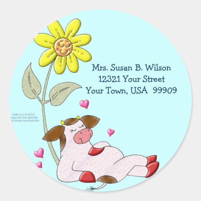 Adesivo Redondo Vaca Holly com Flor (Frente)