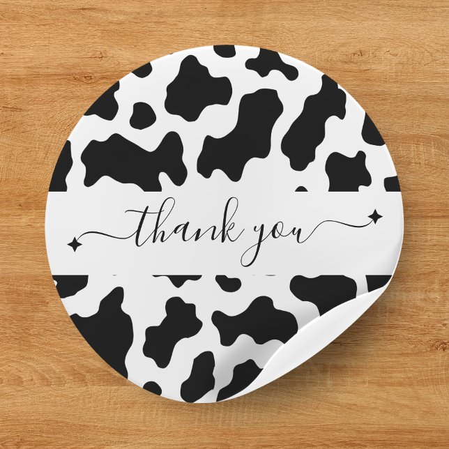Adesivo Redondo Vaca Impressão Cowgirl Casamento Favor Obrigado (Cow Print Cowgirl Wedding Favor Thank You Classic Round Sticker
)