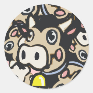 Adesivo Redondo Vaca Kitschy do MOO da leiteria do pop art no